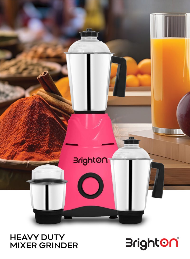 برايتون خلاط كهربائي شديد التحمل بقوة 800 واط BMG481CR، 3 في 1، أوعية من الفولاذ المقاوم للصدأ، سعة 1.5 لتر للعصارة، سعة 1 لتر للمطحنة الجافة، سعة 0.5 لتر للصلصة، محرك نحاسي، 3 سرعات مع خاصية النبض، لون وردي، ضمان لمدة عامين - Image 2